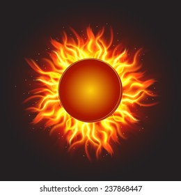 Abstract burning fire circle. Fire sun. Vector illustration