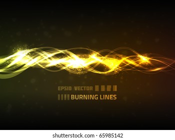 Abstrakte brennende Feuerlinien auf dunklem Hintergrund für Ihr Design. Enthält helle Lichter und Funkeln.