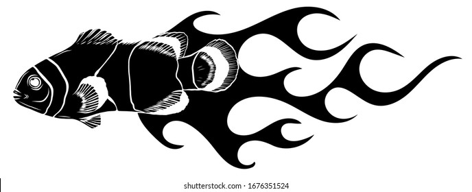 Abstract Burning fish, Illustration vector design art