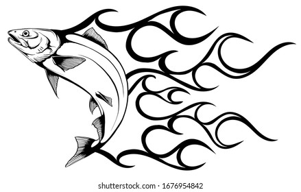 Abstract Burning fish, Illustration vector design art