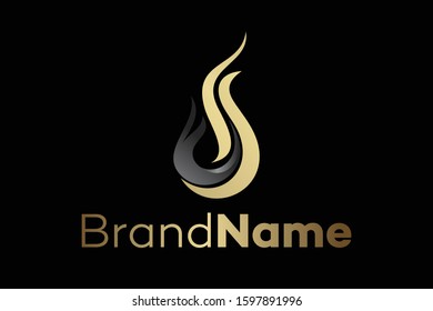 abstract burning flame logo concept in gold and metal color