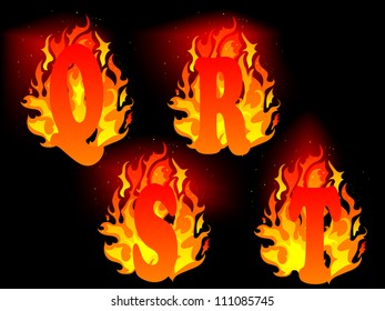 Abstract burning letters on black background
