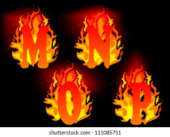 Abstract burning letters on black background