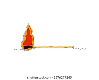 Abstract burning match, continuous single one line art hand drawing sketch logo