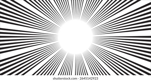 Abstract Burst of Black and White Radiating Lines With Central Light Effect