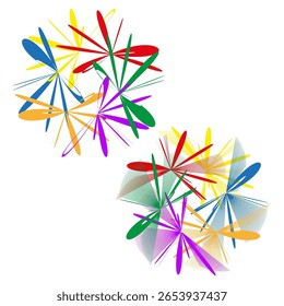 Abstrait éclata éléments. Formes d'Image vectorielle colorées. Illustration d'explosion dynamique. Motif artistique vibrant.
