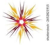 Abstract burst explosion vector illustration with dynamic yellow, red, and orange rays. Modern geometric star pattern perfect for art, backgrounds, prints, textiles, and creative graphic design.