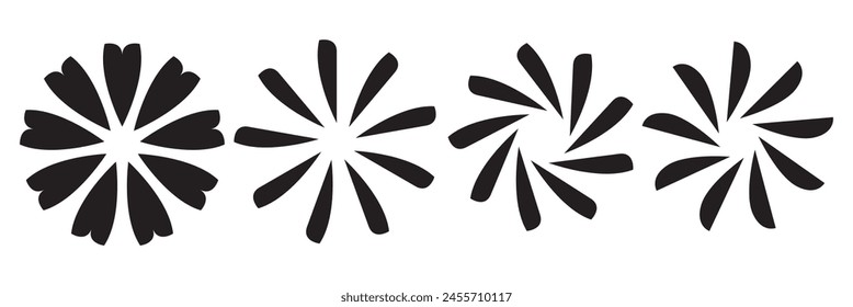 Abstract burst lines. Sunburst, starburst stripes. Radial rays, beams. Sparkle, glitter, fireworks or explosion effect. Circular, concentric spokes element set