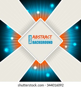 Abstract bursting orange turquoise background design with rhomb text container