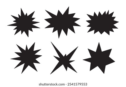 Conjunto de estrellas de discurso de explosión abstracta Diseño de Vector negro Fondo blanco aislado