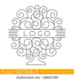 Abstract bush of curls. Modern thin line logo template. Fully editable curves. Mono linear pictogram of outline symbol. Stroke vector icon concept.
