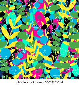  abstract bush with different plants of blue and green colors