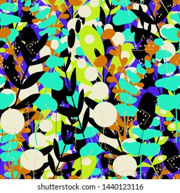 abstract bush drawn with light blue and white plants with black