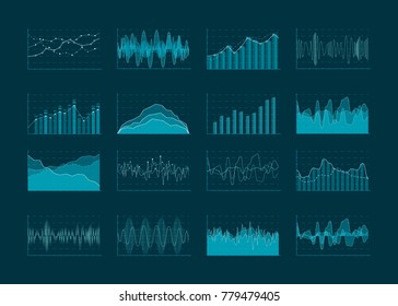 Abstract Business Analytics And Statistics Diagrams. Data Statistic Financial Graph Concept, Chart And Plot Infographic. Vector Illustration