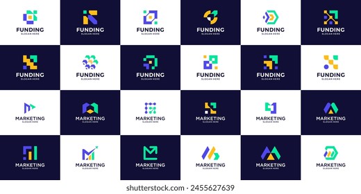 Abstract business arrow logo collection. Modern financial, investment, marketing logo design. Icons for business, corporate, colorful logo.