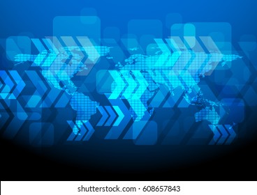 Abstract business arrows with digital map texture background vector design