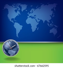 Abstract business background with blue map and clock