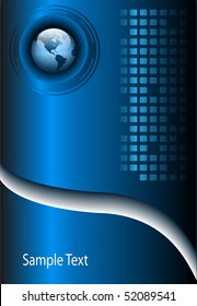 Abstract business background with blue world globe, vector illustration.