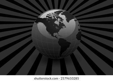 Abstract business background, dark gray with earth globe, 3d vector illustration.