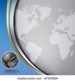 Abstract business background with earth map and clock