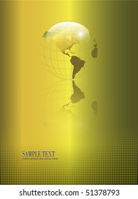 Abstract, business background gold with transparent earth globe, vector