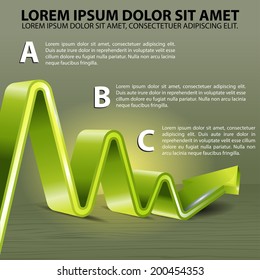 Abstract business background with a green graph and arrow on a wooden table