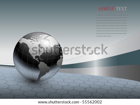 abstract business background, grey with world globe, vector.