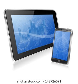 Abstract Business Background on screen Tablet PC and Smartphone, vector illustration isolated on white background