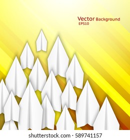 Abstract business background with paper airplanes and yellow stripes