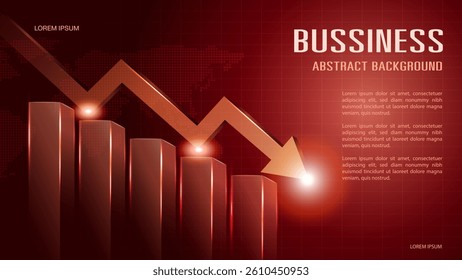 Abstract Business Background, Transparent chart and arrow, Downtrend financial fall concept.