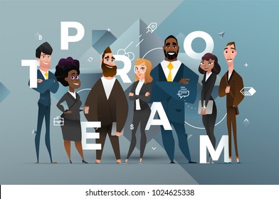 Abstract Business Banner Design with Cartoon Characters