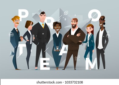 Abstract Business Banner Design with Cartoon Characters in Classic Style Dress