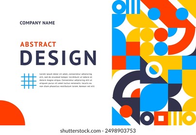 Abstract business banner with geometric elements. Vector modern background, template or layout for company identity. Creative design with graphic pattern in bright blue, white, red, yellow colors