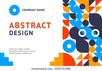 Abstract business banner with geometric elements. Vector modern background or cover template with retro minimal shapes and bold graphic forms in vibrant contrasting colors of red, blue, yellow, white