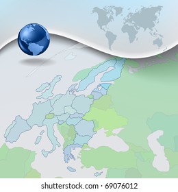 Abstract business blue background with globe and earth map