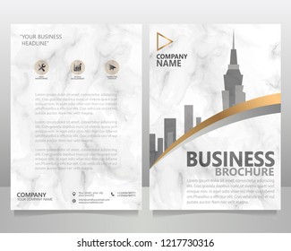 PLANTILLA DE VECTOR DE VOLANTE DE CONEXIÓN EMPRESARIAL ABSTRACTA CON UN PAPEL DE PARED DE CIUDAD VECTOR. (Textura de mármol dorado real)