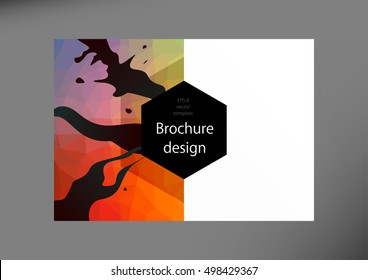 Abstract business brochure template. Polygonal background with paint stain and geometric polygonal element. Scientific future technology concept. Vector illustration.