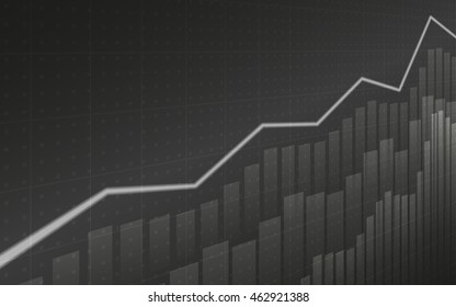 Abstract Business Candlestick chart with uptrend line graph and bar chart in bull market on dark gray background (vector)