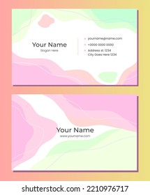 abstract business card accented with pink green and blue waves and stripes