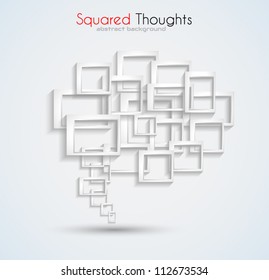 Abstract business card background with a conceptual speech bubble made of three-dimensional squares with shadows. Ideal for covers or brochures.