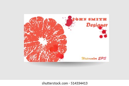 Abstract business card background design. Orange texture and watercolor splash. Place your text, logo, name. Vector illustration.