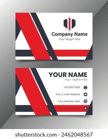 Abstract Business Card, Black And Red Colors, Simple And Corporate Business Card, Professional Business Card Template