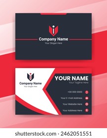 Abstract Business Card, Black And Red Color Simple And Corporate Business Card, Professional Business Card Template