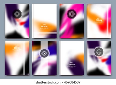 Abstract business card. Colored frame surface. Patch a4 brochure cover design. Title sheet model set. Circle, rhombus logo icon. Creative vector front page. Ad banner form texture. Flyer fiber font