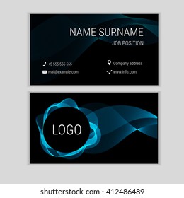 Abstract business card design with waves. visit card template.