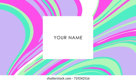 Abstract business card tamplate with liquid lines. Marble effect. Vector illustration. Vector design concept. For stylist, makeup artist, photographer. Trendy elegant colorful holography business card