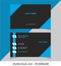 Abstract Business Card Template Design. black and blue color, Contact card for company, Vector illustration