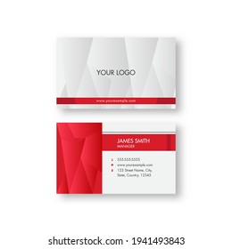 Abstract Business Card Template Layout In White And Red Color.