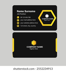 Abstract Business Card, Yellow And Black Color Abstract Creative Business Cards, Double-sided Creative Business Card Template.