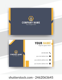 Abstract Business Card, Yellow Color Abstract Corporate Business Cards, Double-sided Creative Business Card Template